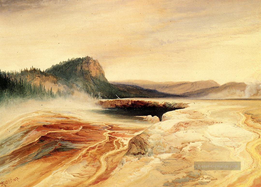 Riesen Blue Spring Yellowstone Landschaft Thomas Moran Ölgemälde